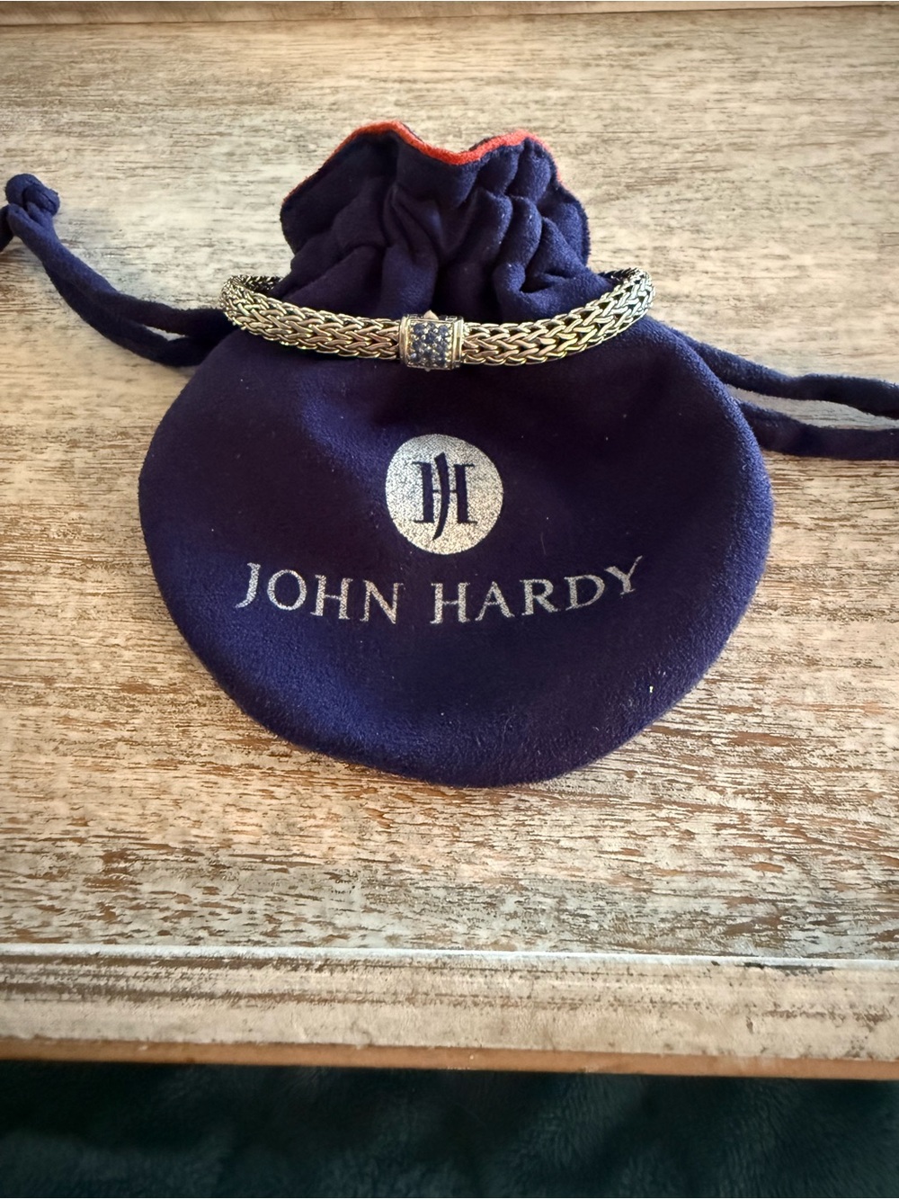 John Hardy Gold Braided Bracelet with Pave Accent